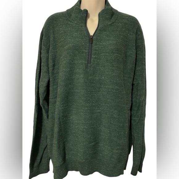 LL Bean 1/4 zip cotton sweater. Heathered green. Size Large. EUC - Picture 1 of 3